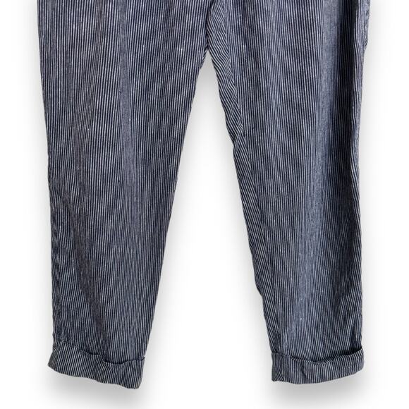 Athleta Navy Blue Stripe Bali 100% Linen Ankle Pull On Pant Women's Size 10 - Picture 4 of 9
